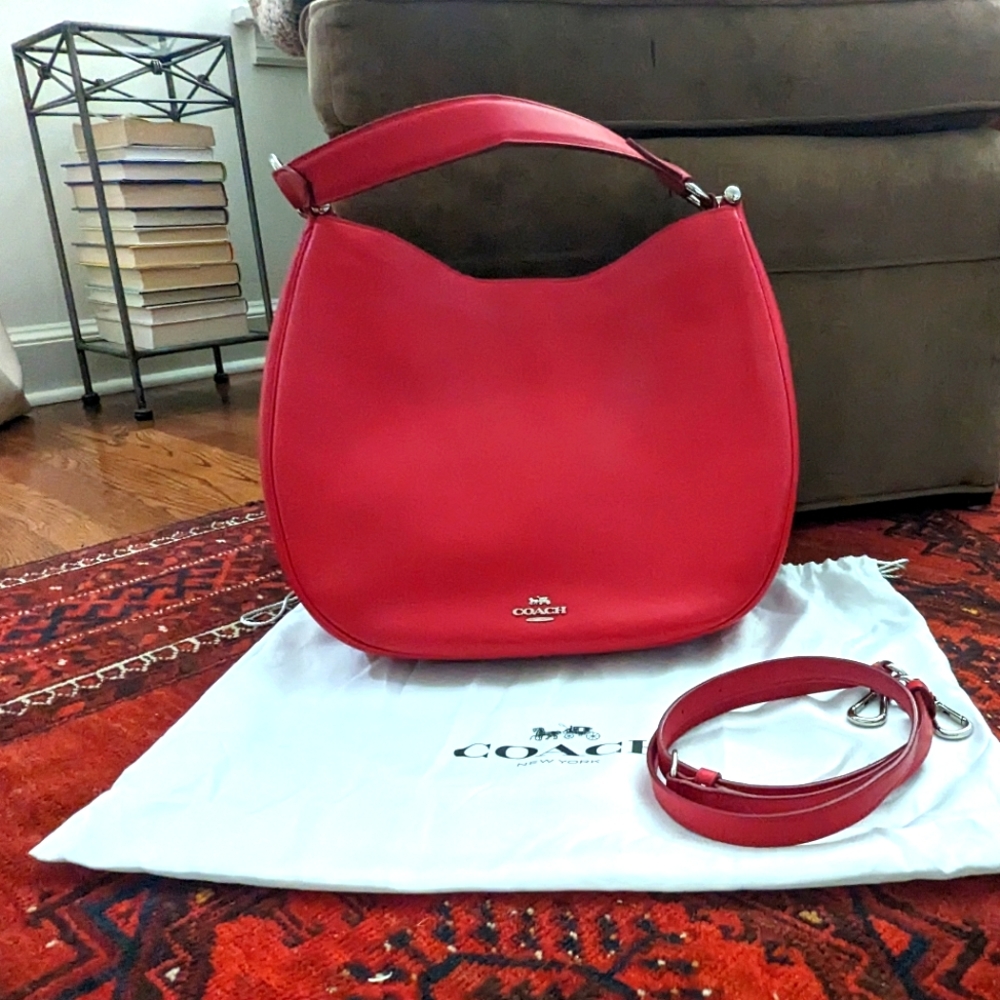 Coach 36026 Glove- tanned Leather Hobo in Cherry Red.